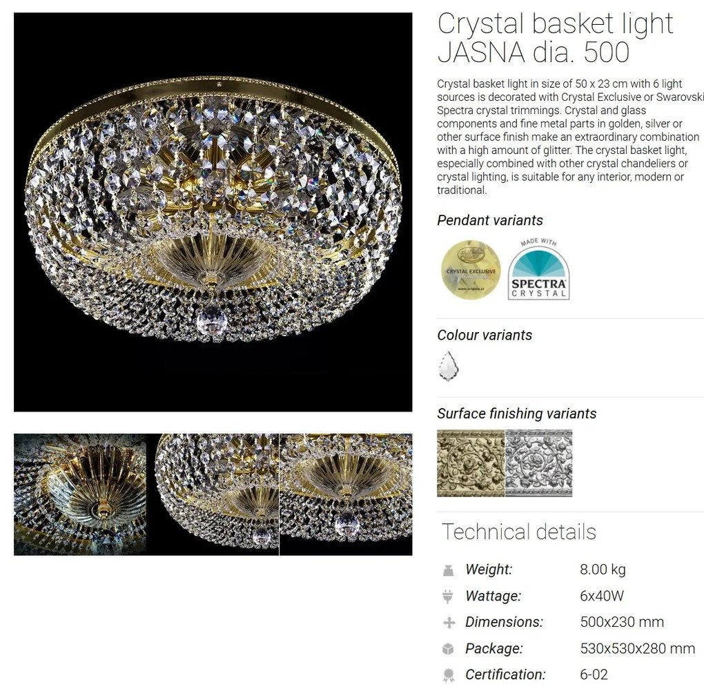 Lustra Cristal Bohemia Exclusive diametru 50cm Jasna 50 CE