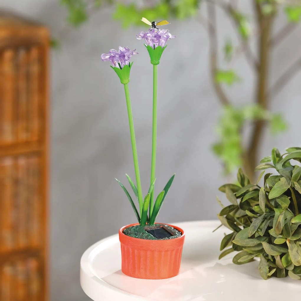 Floare colorata solara - 8 x 8 x 32 cm - 10 LED-uri alb cald - violet