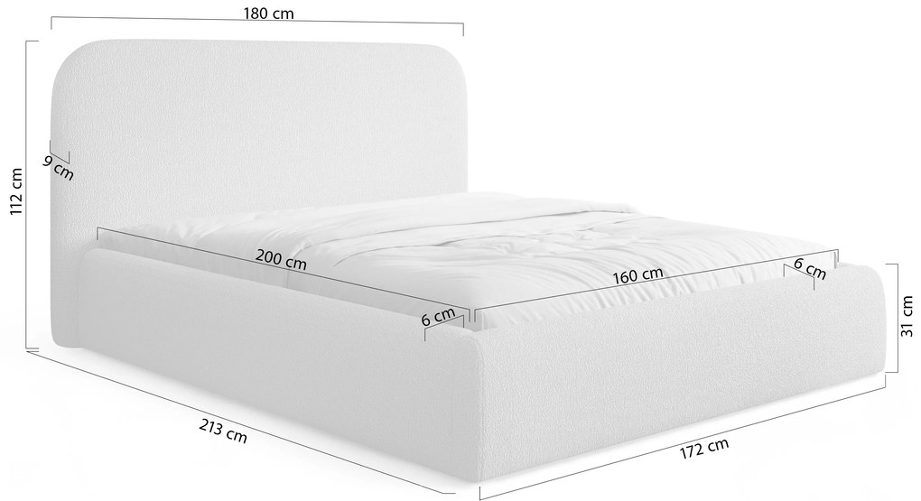 Pat tapițat cu ladă de depozitare Rasel 160x200 - bouclé bej Quelle 05