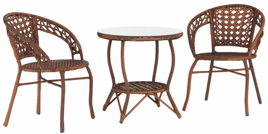 Set de grădină rattan 1+2, JARUB, maro