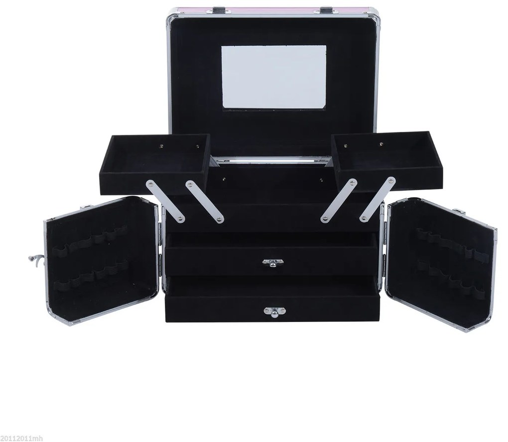 Maletín de Machiaj HOMCOM cu Organizator Cosmetice, Cutie Portabilă cu Compartimente, 29x21x20cm, Aluminiu | Aosom Romania