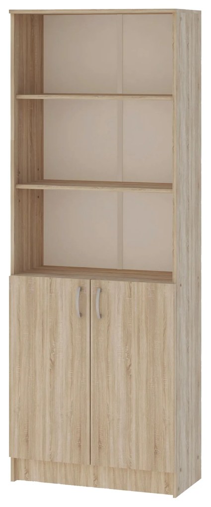 Biblioteca Flint, cu Usi Inferioare si 2 Polite, Stejar Sonoma, 70 x 32 x 196 cm