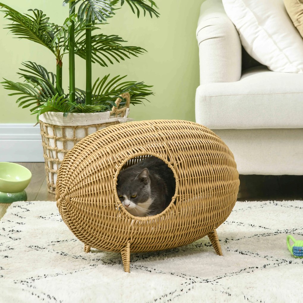 PawHut Coș pentru pisică, pat înălțat cu Pernă Moale, cu găuri de la ușă, Design Elegant și Confortabil, 55L x 36l x 42Î cm | Aosom Romania