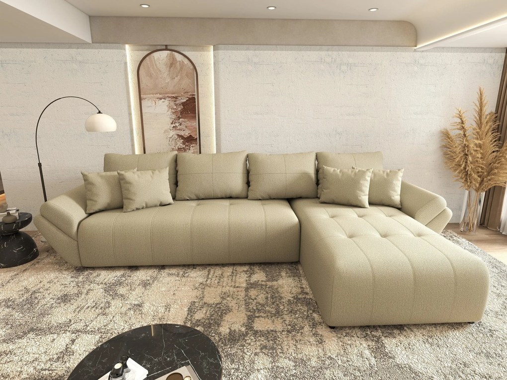 Colțar extensibil dumonde cu ladă de depozitare si sezut confortabil din spuma high-density, Berlin XL Enjoy Camel 350x185 cm II