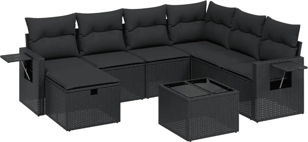 vidaXL Set mobilier de grădină cu perne, 8 piese, negru, poliratan