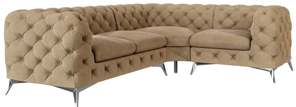 Colțar maro deschis cu tapițerie din catifea (cu colț pe partea dreaptă/în formă de ”L”) Chelsea – Ropez