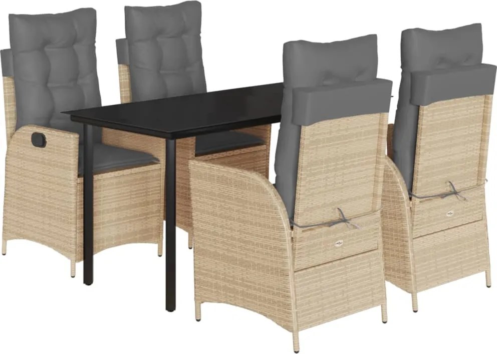 vidaXL Set mobilier de grădină cu perne, 5 piese, bej, poliratan