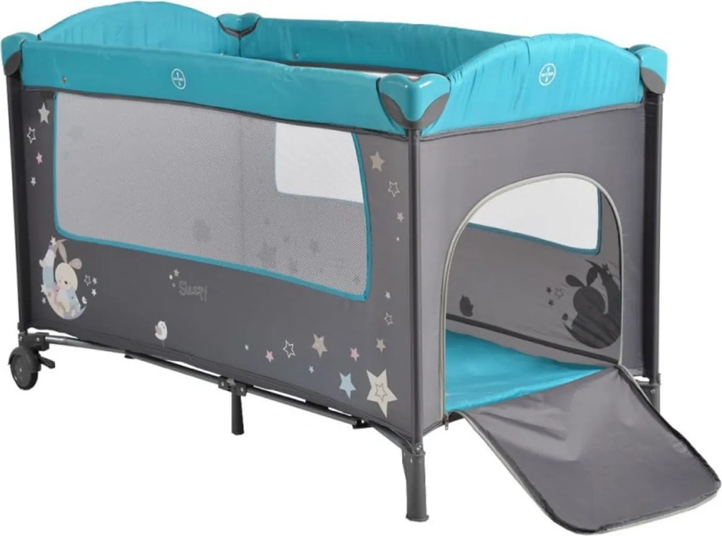 Patut pliant transformabil in tarc copii NOVOKIDS™ Sleepy NEST, 60X120 cm, 2 Niveluri, Masa infasat, Jucarie Carusel cu jucarii din plus, Fermoar