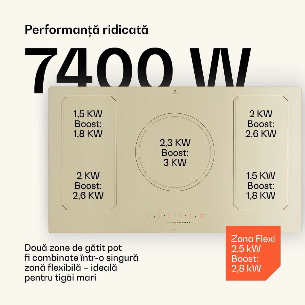 Klarstein Victoria 5 Flex, plită cu inducție, încorporabilă, 7400 W, 2 Flex zone, cronometru
