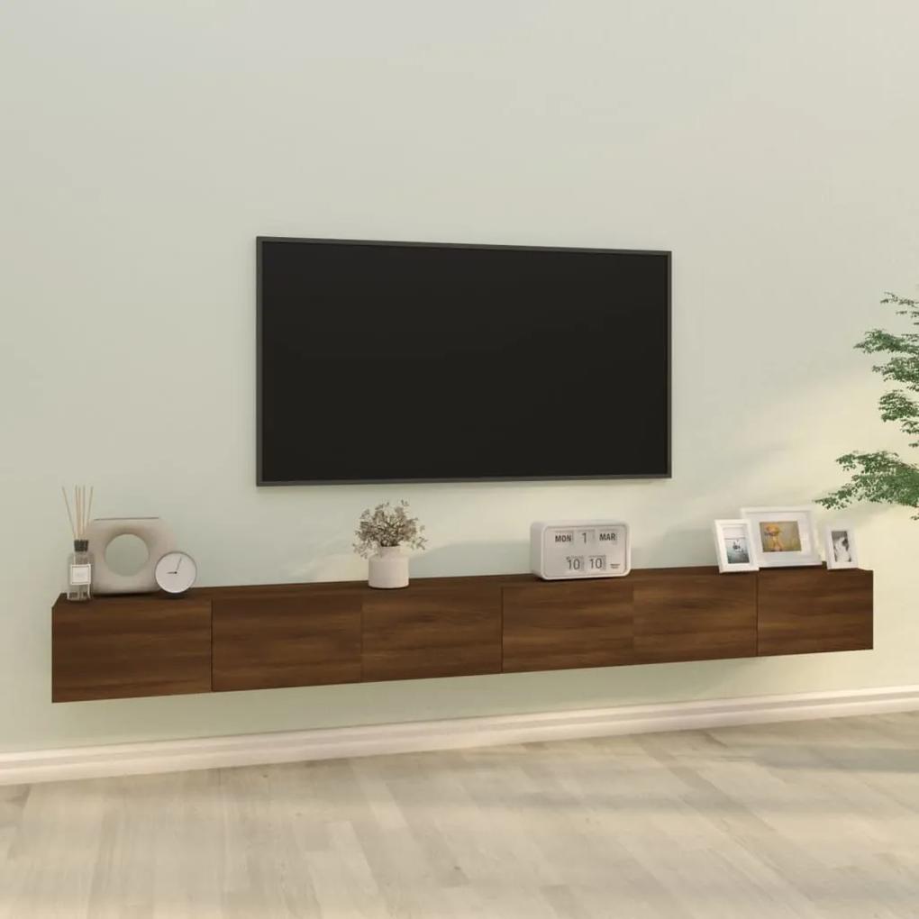 Set dulap TV, 3 piese, stejar maro, lemn prelucrat 3, Stejar brun, 100 x 30 x 30 cm
