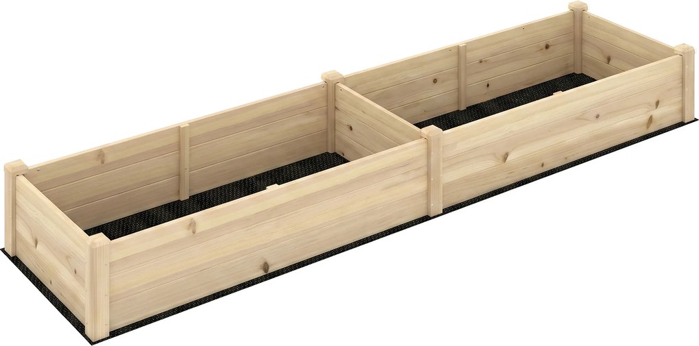 Outsunny Pat Ridicat pentru Cultivat Legume, Lada din Lemn de Brad cu Fund Deschis și Compartimente, 76x30x155 cm, Alb | Aosom Romania