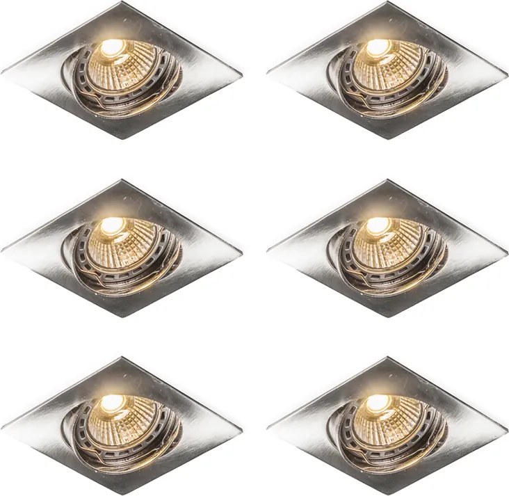 Set de 6 spoturi încastrate înclinabile oțel pătrat - Edu