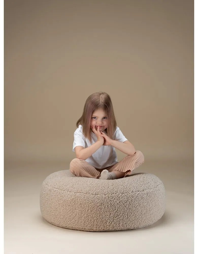 Fotoliu puf pentru copii maro deschis cu tapițerie din țesătură bouclé Round – Wigiwama