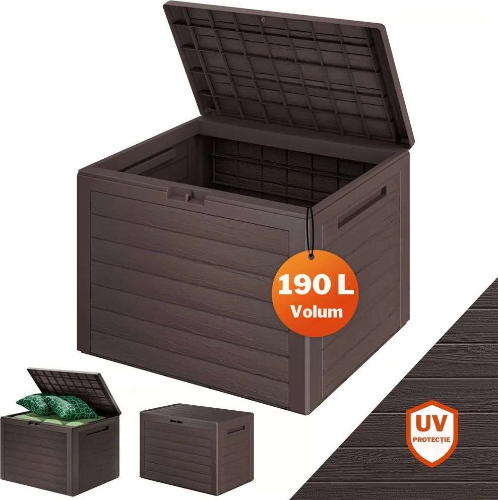 Cutie de depozitare WOODEBOX, 190L, 78x44x55cm, maro închis Prosperplast