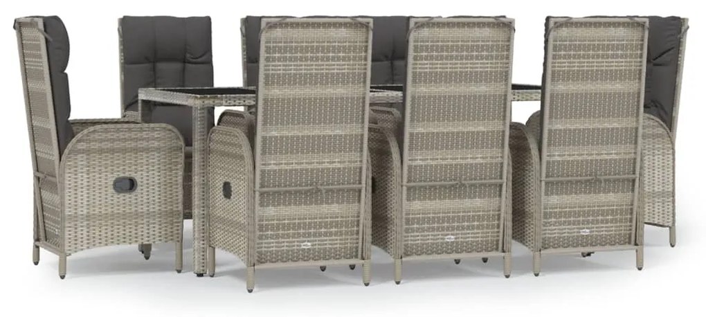 3185028 vidaXL Set mobilier grădină cu perne, 9 piese, gri, poliratan