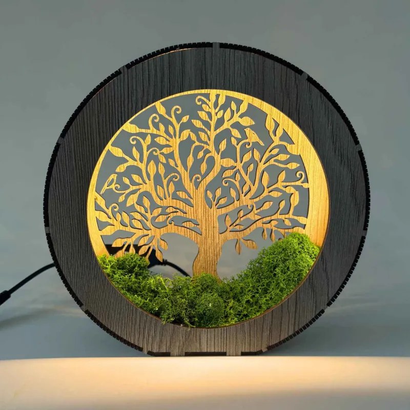 Lampă de noptieră din lemn Arborele Vieții cu mușchi | ZOI