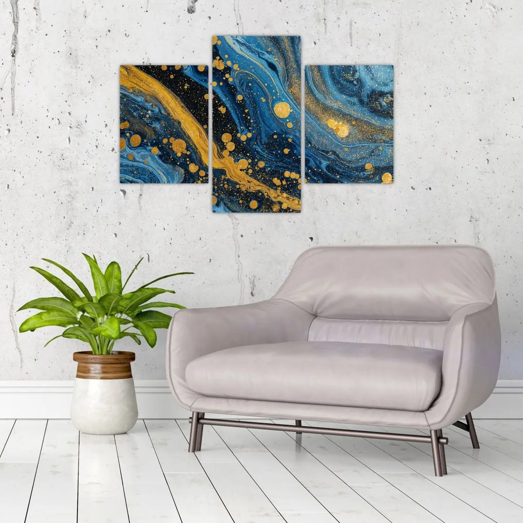 Tablou - Abstracție albastră cu aur (90x60 cm)