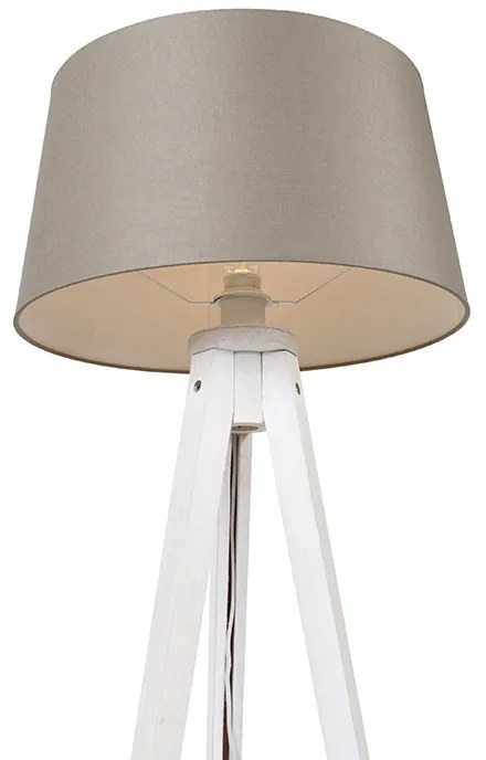 Trepied modern alb cu abajur din in taupe 45 cm - Tripod Classic