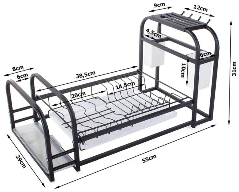 Uscator de vase OEM 07131, Suporturi pentru ustensile si cutite, Negru