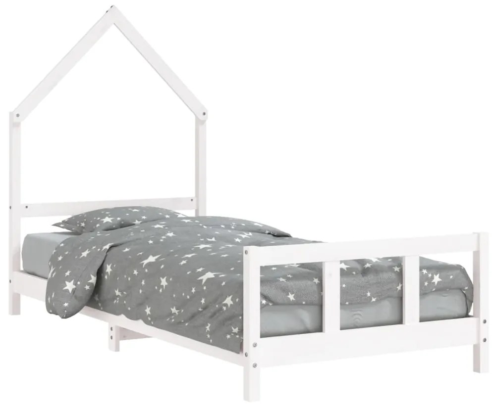 834568 vidaXL Cadru de pat pentru copii, alb, 90x200 cm, lemn masiv de pin