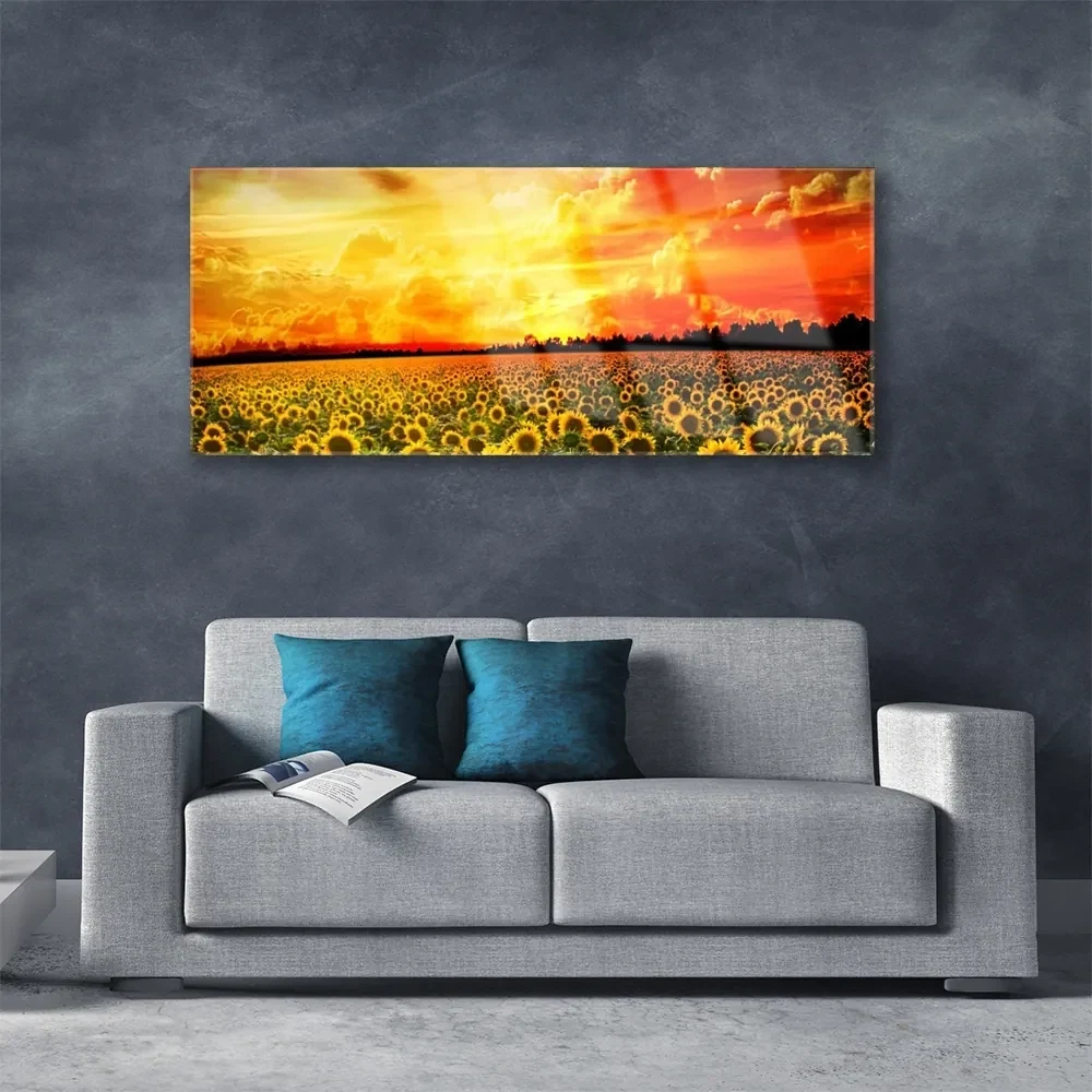 Tablouri acrilice Meadow Sunflowers Floral Verde Galben Maro