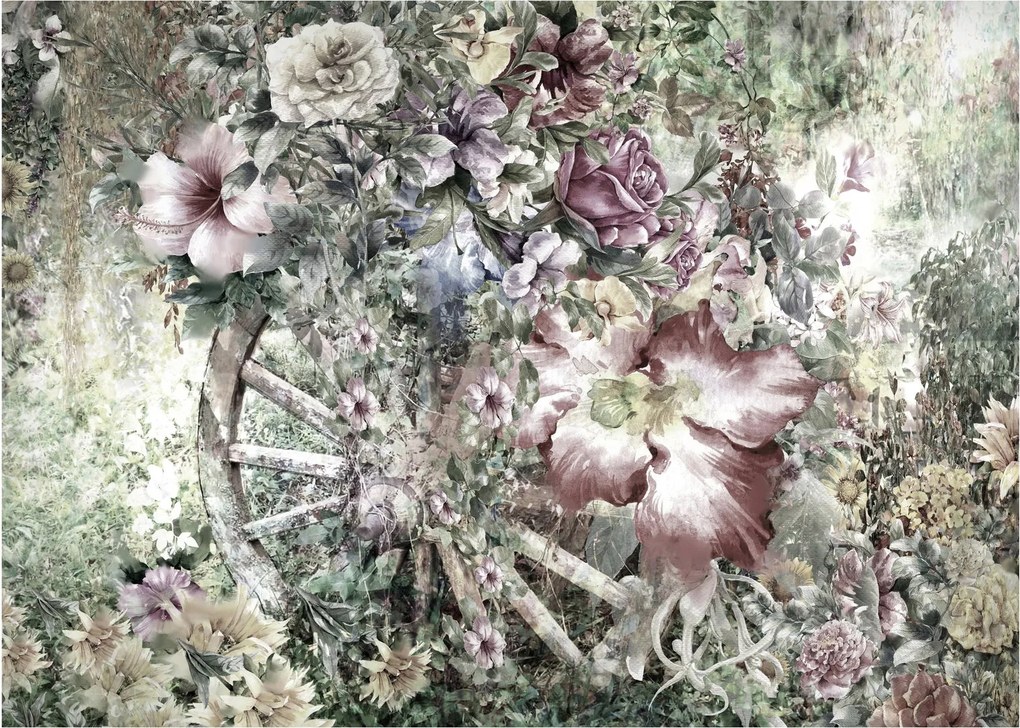 Tablou - Flori pe roata de lemn (70x50 cm)