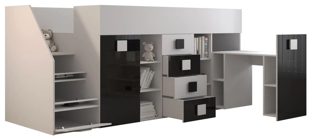Pat multifuncțional 90 cm Toreno 3 (Alb + alb lucios + gri lucios) (S). 1083327