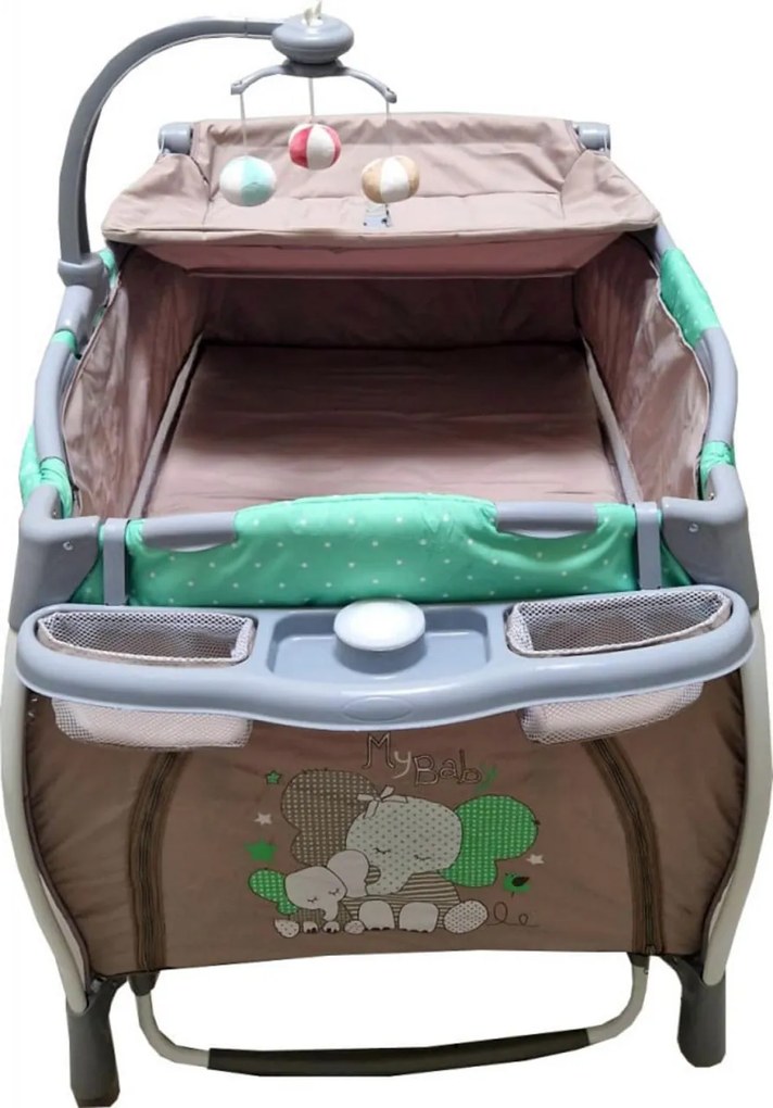 Patut Pliabil rotund cu balansoar, Tarc copii Baby Care™ PRO FRW, 2 Niveluri de inaltime, Cu melodii si Masa infasat, Carusel cu jucarii din plus,