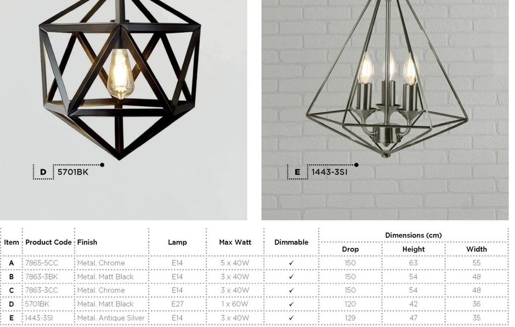 Lustra moderna design geometric Cube 3L crom 7863-3CC SRT