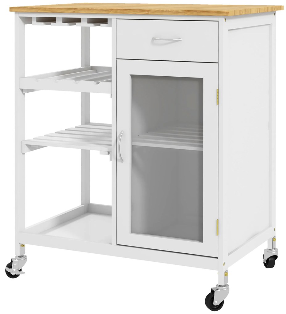 HOMCOM Carucior de servire carucior de bucatarie cu rotile multi-rangament dulap cu usa raft pentru sticle de vin alb | Aosom Romania