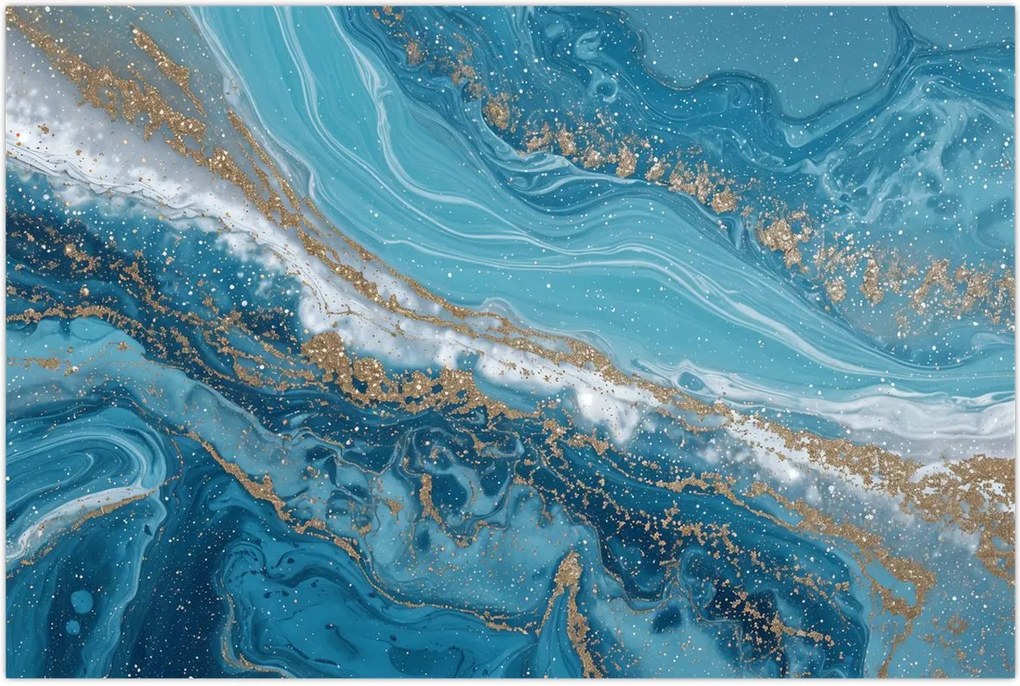 Tablou - Marmură bleu cu aur I. (90x60 cm)
