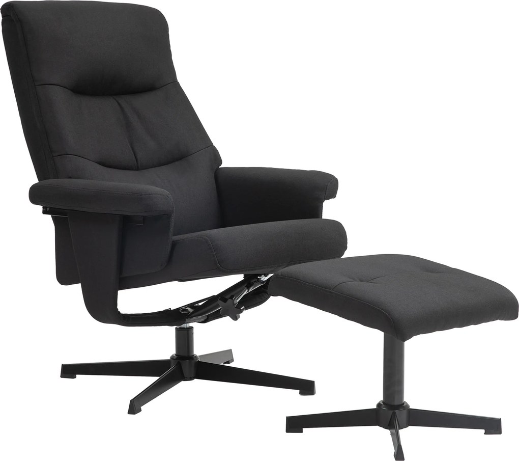 HOMCOM Fotoliu rabatabil cu taburet, rotativ, funcție de legănare, aspect catifelat, până la 150 kg, Negru | Aosom Romania