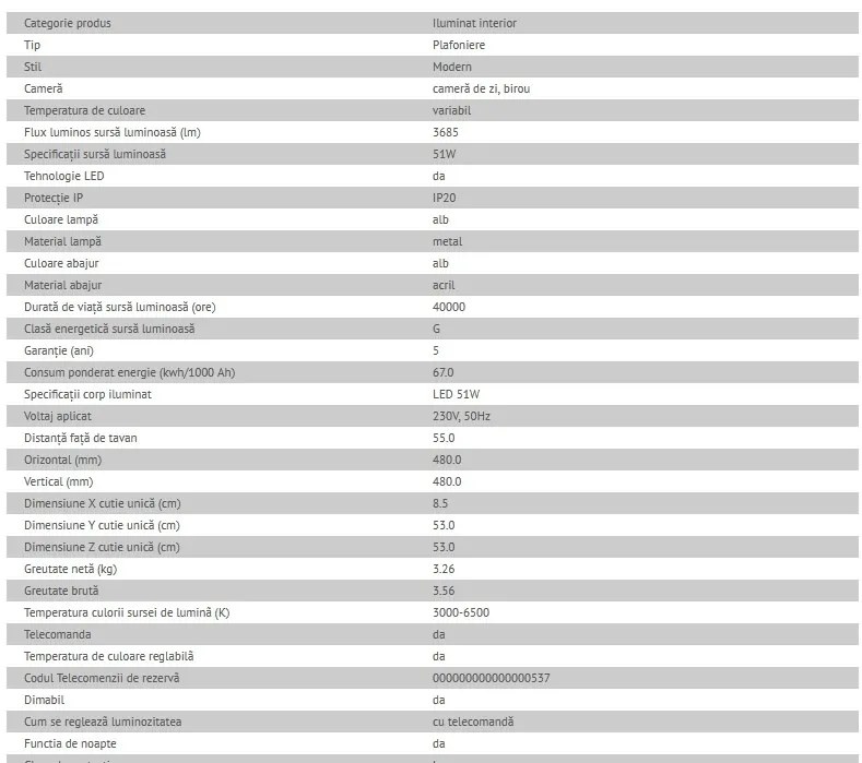 Plafoniera LED moderna cu telecomanda Taneli