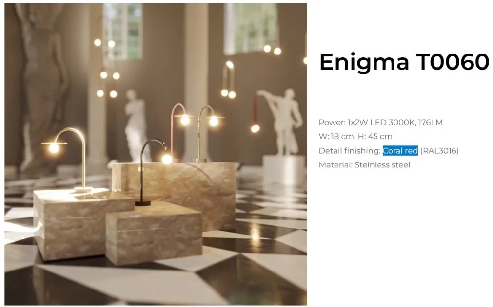 Lampa de masa LED design minimalist ENIGMA, Coral red