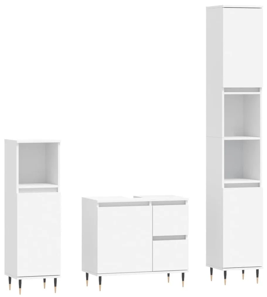 3190213 vidaXL Set mobilier de baie, 3 piese, alb, lemn compozit