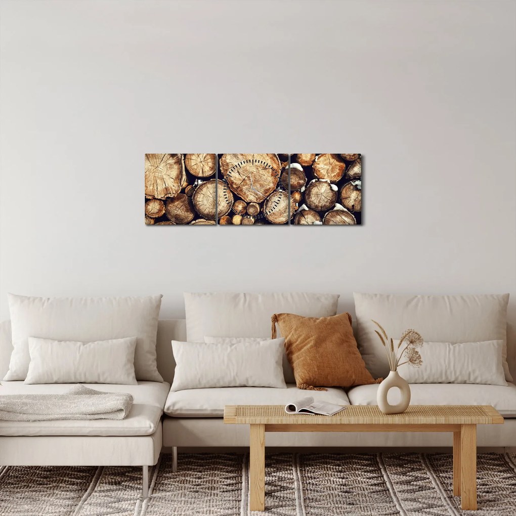 Tablou - Lemn în zăpadă (cu ceas) (90x30 cm)
