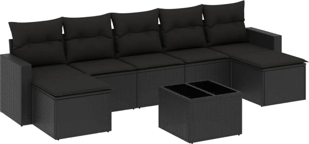 vidaXL Set mobilier de grădină cu perne, 8 piese, negru, poliratan