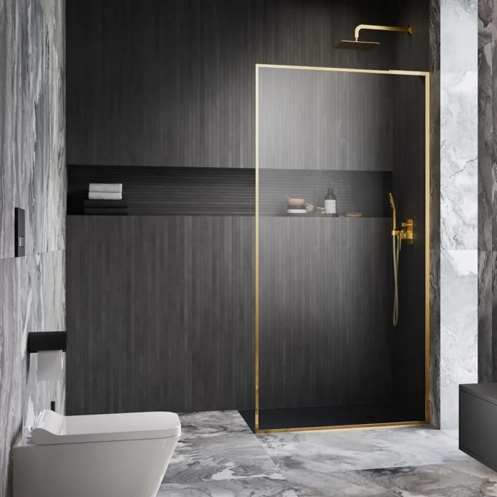 Paravan de dus tip Walk-in Radaway Modo F SL II auriu lucios-transparent 65 cm sticla securizata 8 mm dreapta