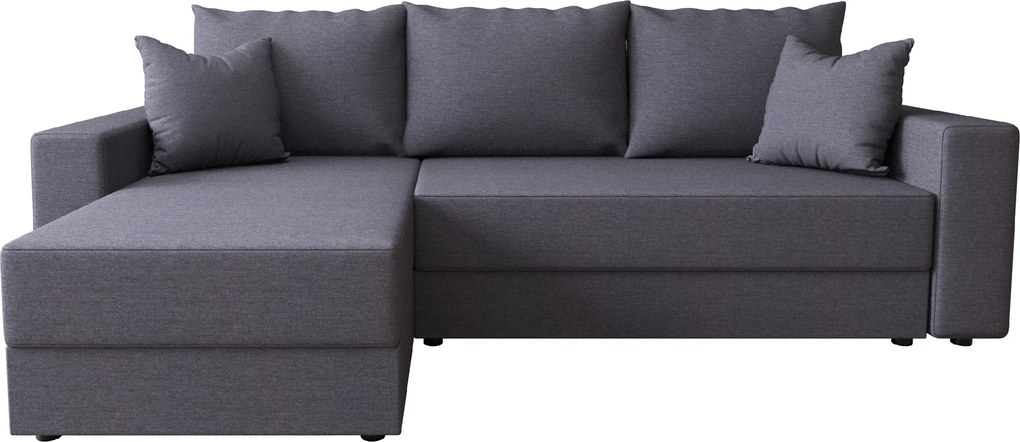 Canapea extensibila reversibila in forma de L NORIX 240x140 cm, gri inchis cu raft + 2 pernute GRATUIT