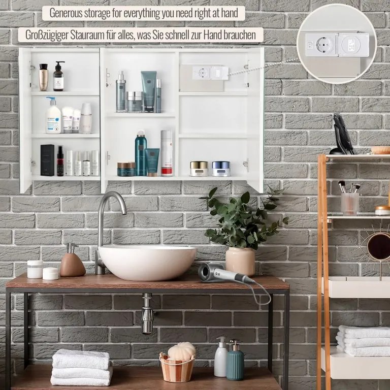 MIADOMODO Dulap cu oglindă cu iluminare LED, 90 x 65 cm