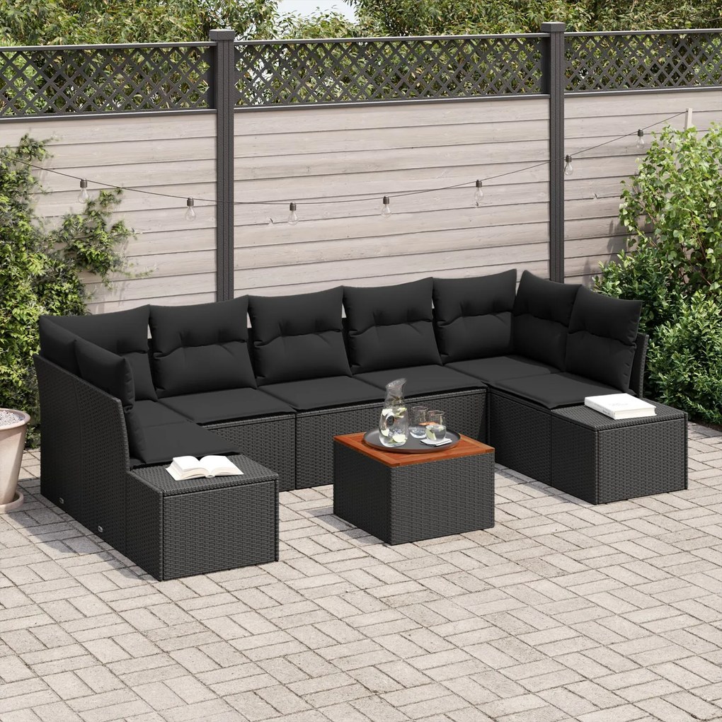 vidaXL Set de canapea de grădină, 8 piese, cu perne, din ratan sintetic și acacia