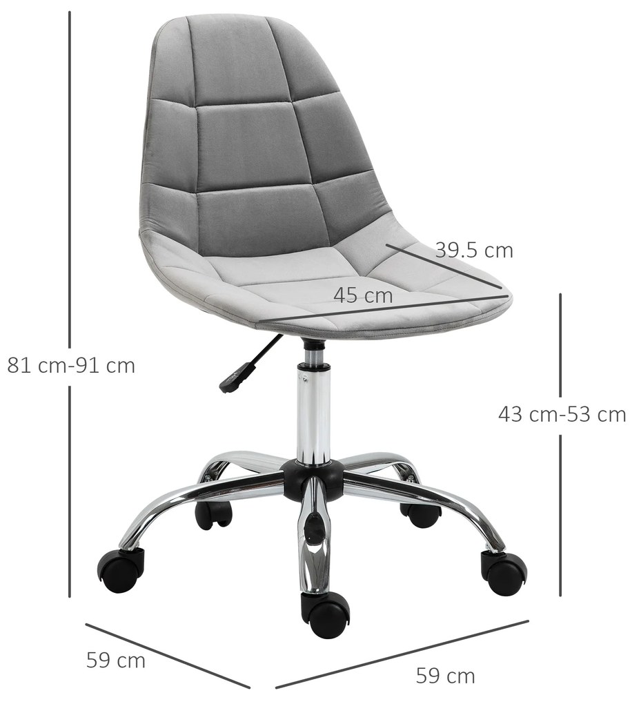 Vinsetto Scaun Ergonomic Rotativ cu Bază cu 5 Roți, Înălțime Ajustabilă, Comfortabil, Gri, Dimensiuni 59x59x81-91cm | Aosom Romania