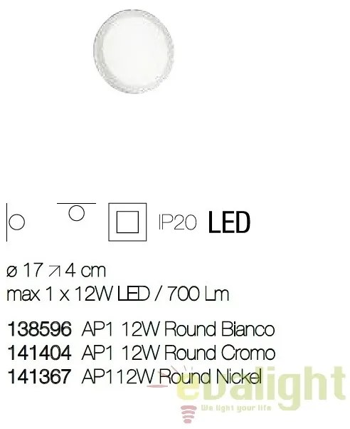 Aplica LED diametru 17cm, UNIVERSAL AP1 12W ROUND BIANCO 138596