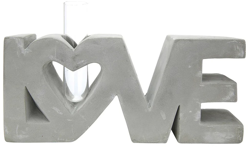 Decoratiune Love, ciment sticla, gri, 22,5x4,5x13 cm