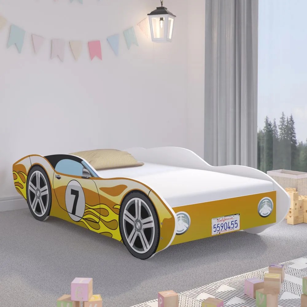 Pat galben superb în formă de mașină de curse 140 x 70 cm