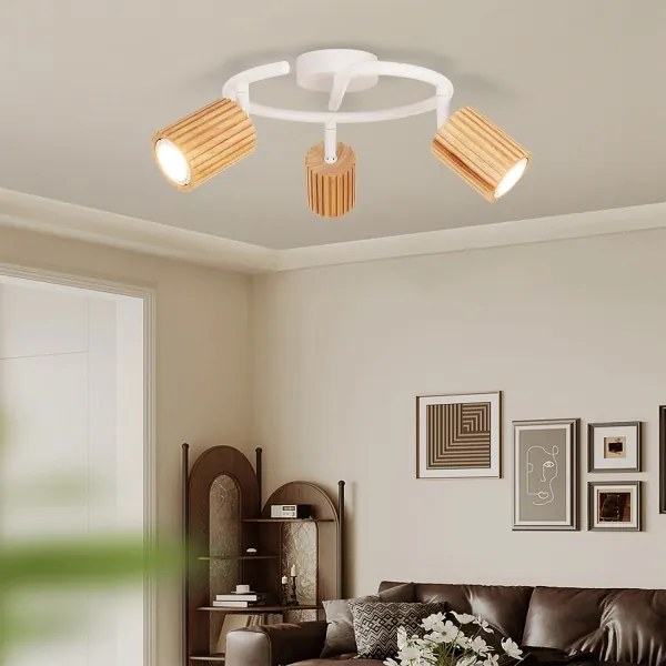 Brilagi - Spot modern MODERN WOOD 3xGU10/8W/230V lemn de cauciuc/alb