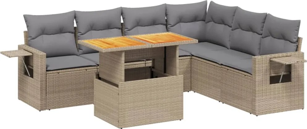 vidaXL Set canapele de grădină, 7 piese, cu perne, bej, poliratan