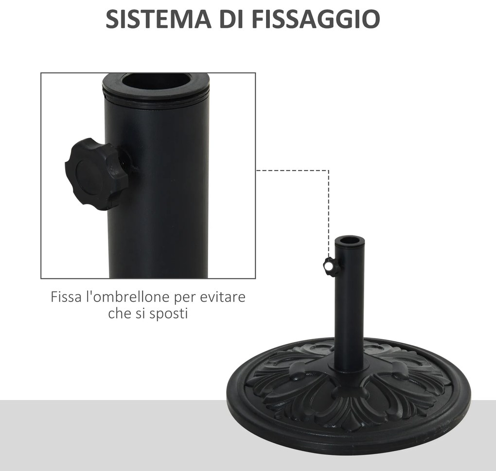 Outsunny Bază Stabilă Rotundă pentru Umbrele, Plastic Rezistent, 13kg, Compatibilă cu Stâlpi 35-38-48mm, Negru | Aosom Romania