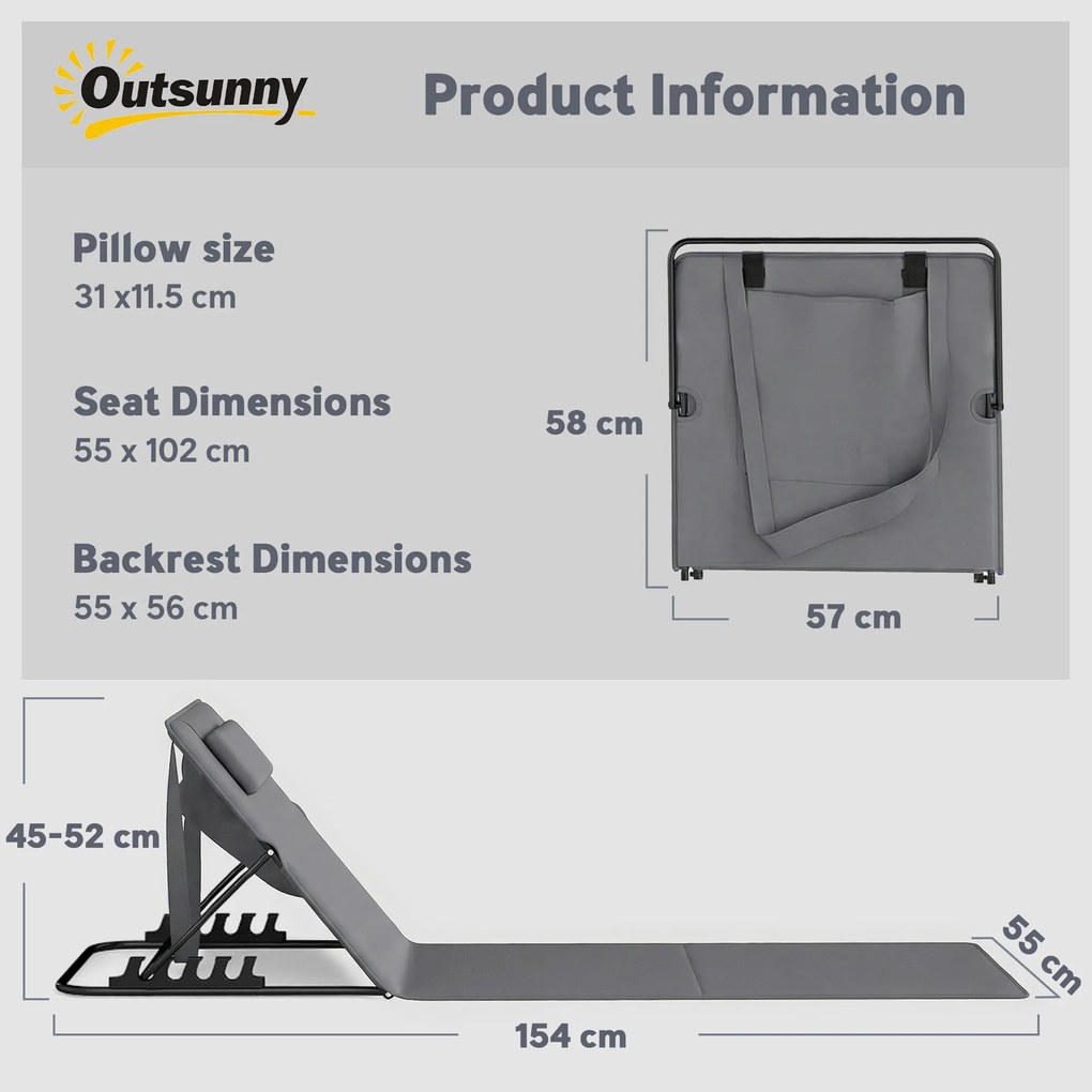 Outsunny Set de 2 șezlonguri de plajă cu spătar reglabil, pliabile și ușoare, cu pernă și buzunar de depozitare | Aosom Romania