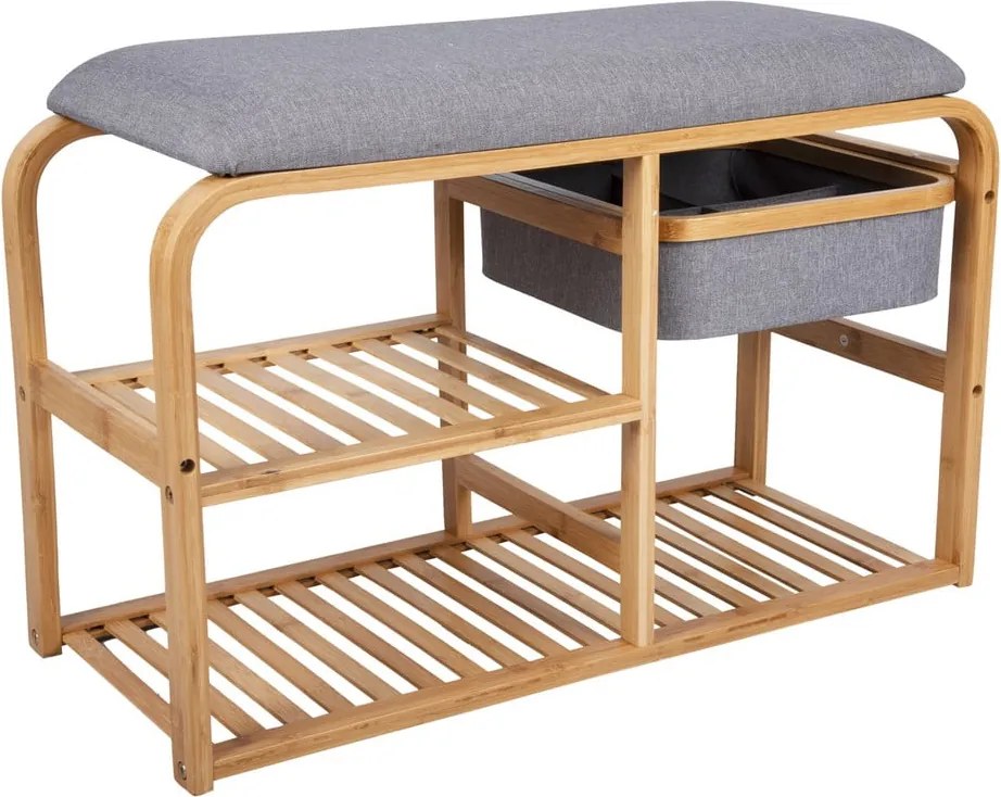 Pantofar cu loc de șezut din bambus Leitmotiv Bench, lățime 70 cm, gri deschis